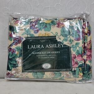 Vintage Laura Ashley Rubens Floral Rod Pocket Drapes 82x84 Set of 2 Panels NEW